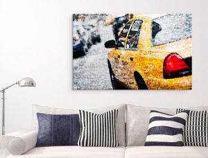 photo mosaique plexiglas sejour avec taxi
