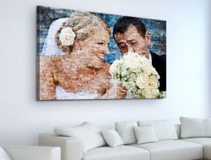 toile photo mosaique avec des jeunes mariés